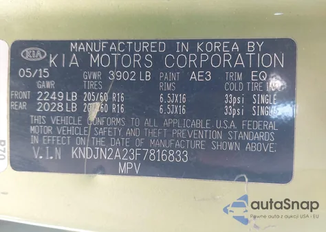 2015 Kia Soul from USA, damaged, VIN KNDJN2A23F7816833